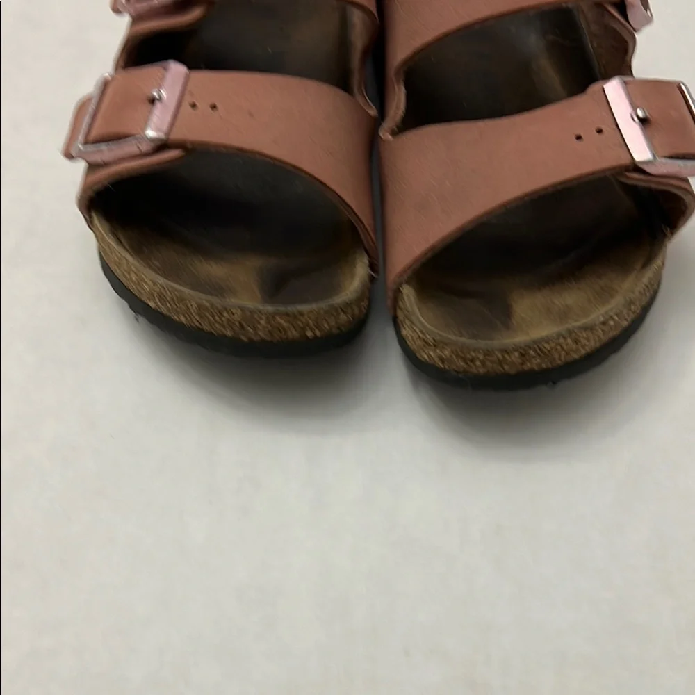 Birkenstock Dusty Rose Sandals with Suede Straps and Metallic Buckles